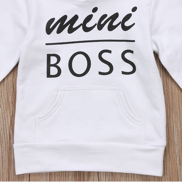 0-5T Baby Boy or Girl White Logo Mini Boss Hoodie - Picture 3 of 6